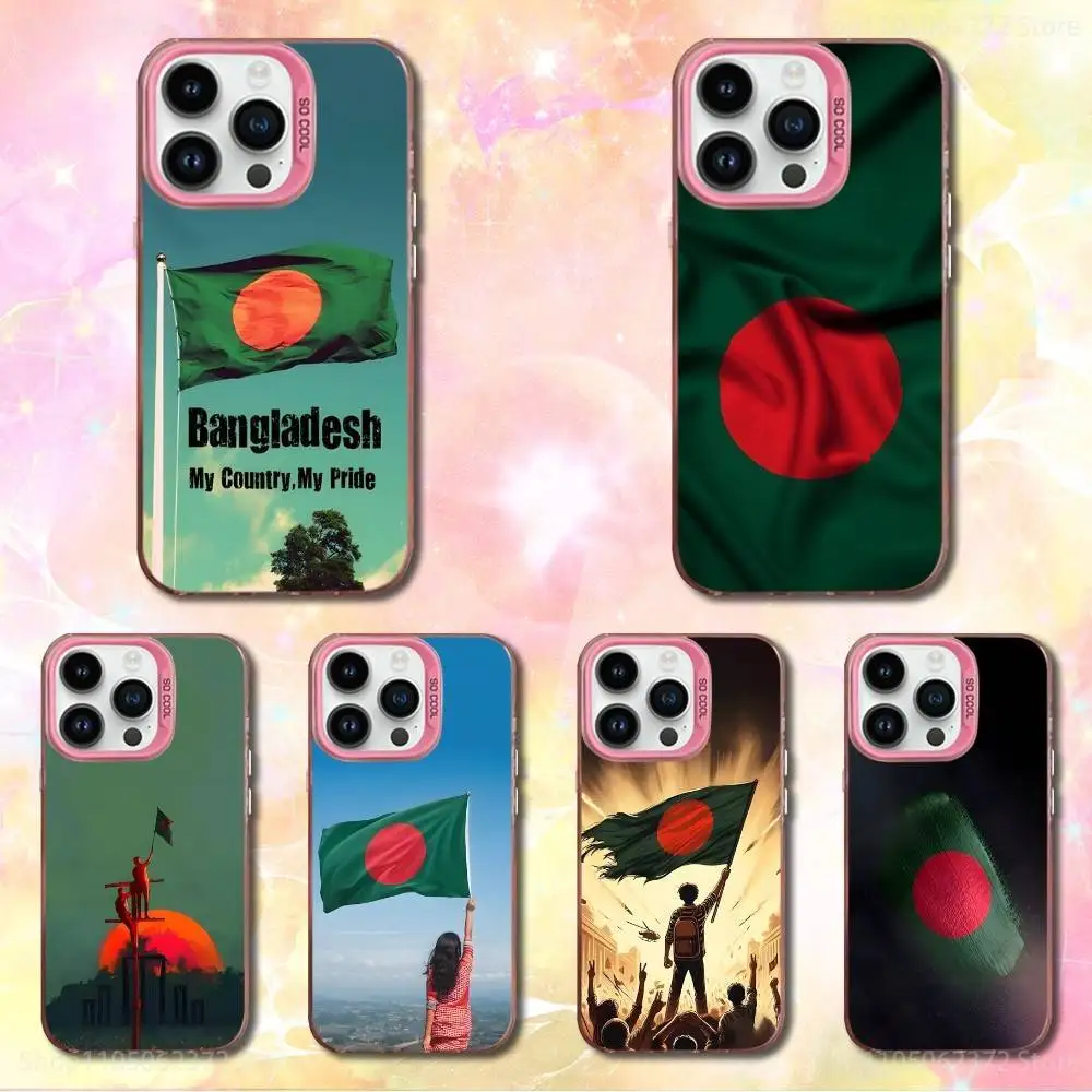 

Phone Case For iPhone 12,11,14,16,13,15,Mini,Pro,MAX,SE,XS, Flag Art B-Bangladesh Pink Matte Silicone Cover