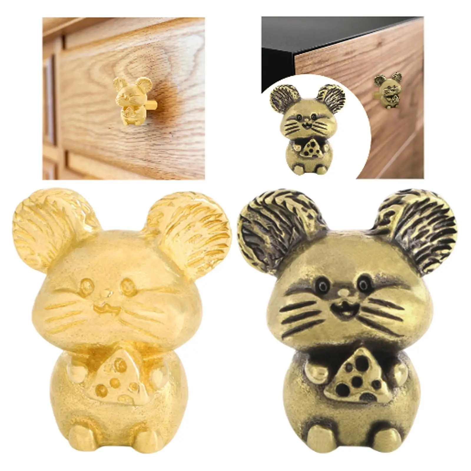 Mini Mouse Statue Drawer Pull Easy Installation Metal Animal Sculpture Door Handle for Closet Bedroom Nursery Home Kids Room