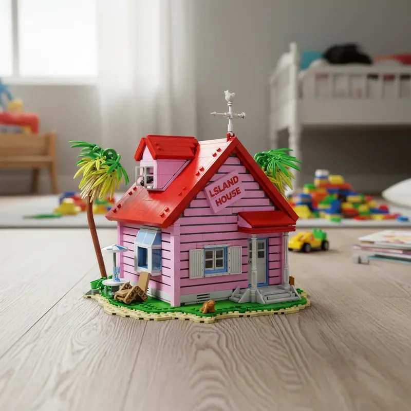 Creatieve 1434PCS Master Roshi House Bouwstenen Seaside Villa Houten Cabine Model Montage Kit Fans Gift