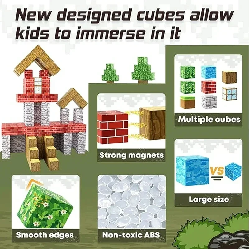 Blocos de construção magnéticos meu mundo cubo ímã mundo conjunto para criança idade 3 + diy modelo crianças haste melhor brinquedo sensorial montessori