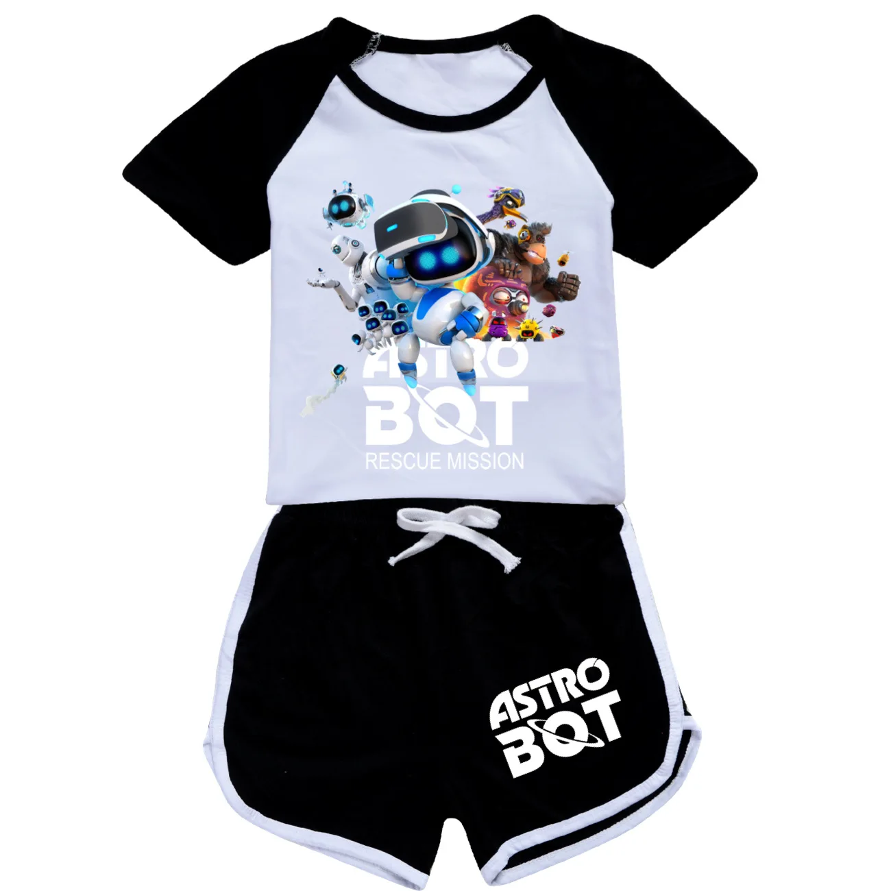 New Game ASTRO BOT Tshirt Kids Playroom Cartoon Astrobot Clothes Set Teen Boys Short Sleeve Tops Shorts 2pcs Set Girls Outfits