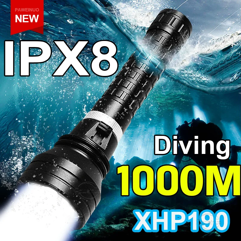 XHP160 Glare 10000LM Super Powerful Scuba Diving Flashlight 26650 IPX8 Waterproof With Magnetic Switch Lantern Underwater Lamp