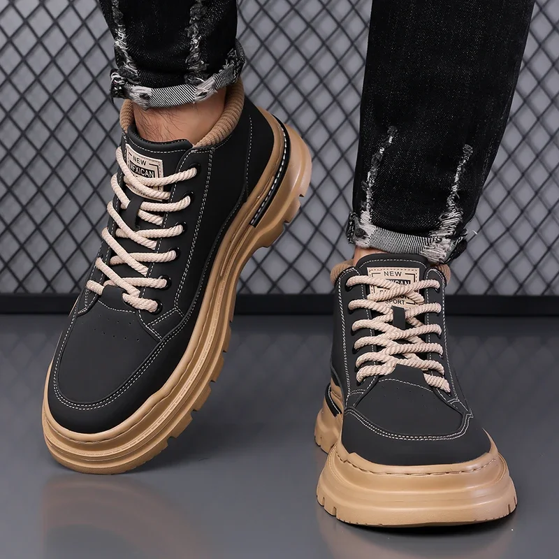 High-quality Men Ankle Boots New Trendy Lace Up Walking Shoes Outdoor Leisure Walk Sneakers Versatile Man Skateboard Footwear