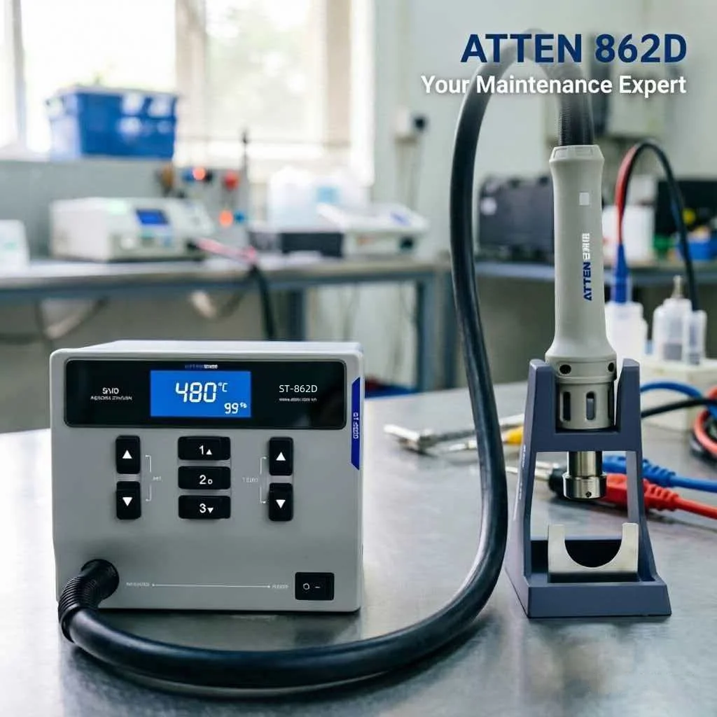 Estación de Retrabajo de Aire Caliente ATTEN ST-862D 1000W con Pantalla Digital, Pistola de Desoldar sin Plomo BGA SMD con Apagado Automático, Herramienta Electrónica 220V