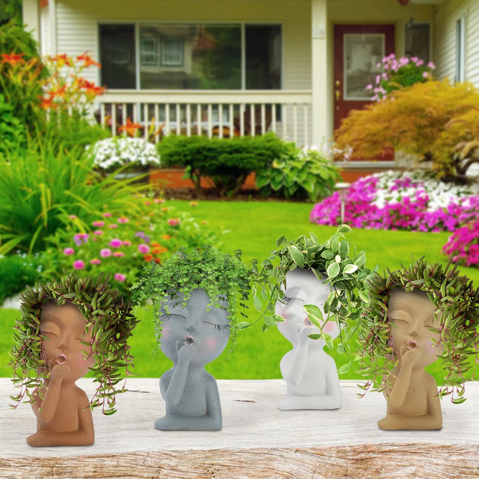 Creative Mannequin Resin Flower Pot Girl Kiss Face Flower Pots Home Garden Outdoor Decoration