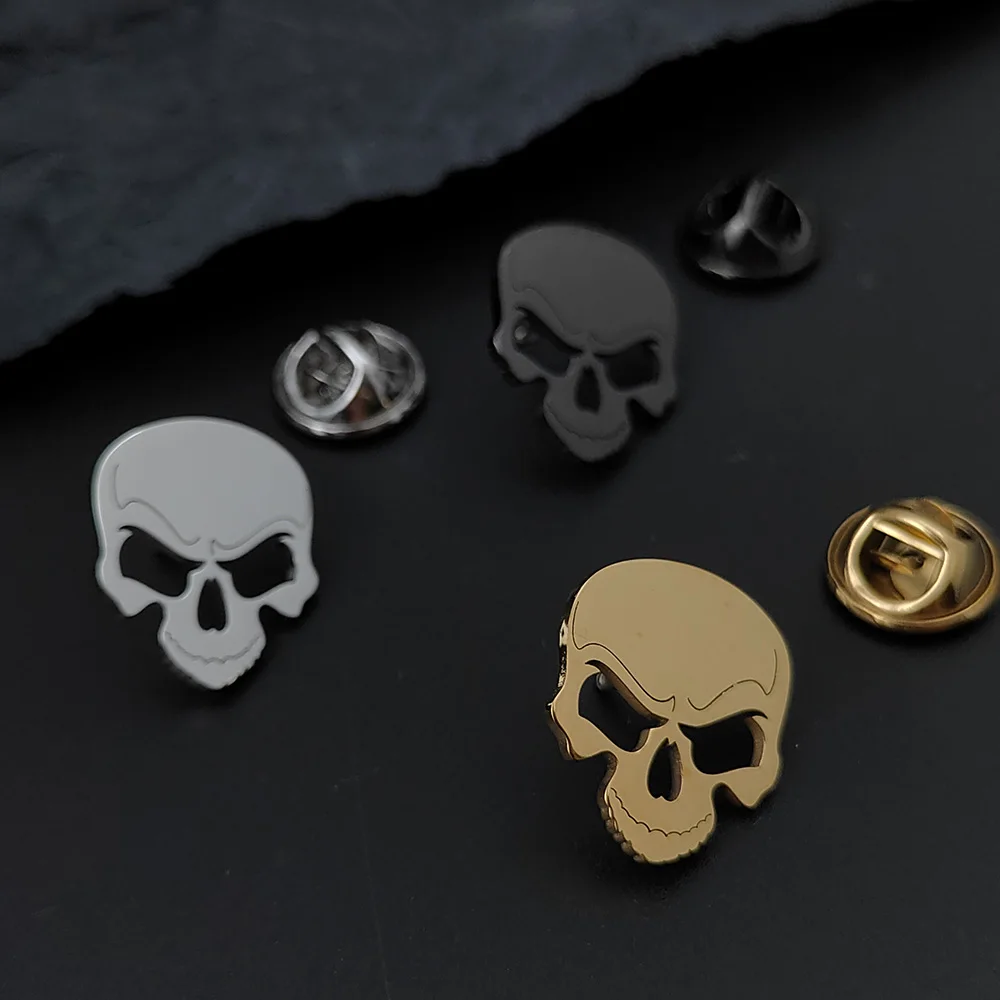 Classic Skull Symbol Brooches for Men Punk Stainless Steel Danger Sign Badge Pin Brooch Hip Hop Rock Party Accessories