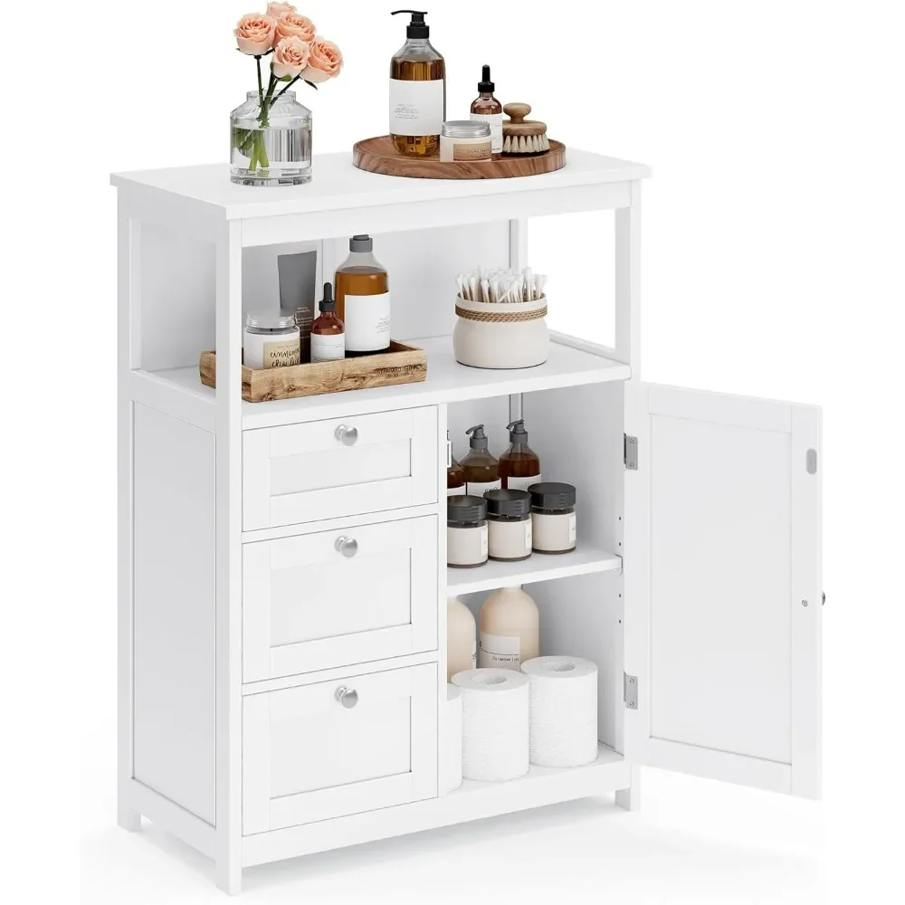 

Bathroom floor storage cabinet, bathroom storage unit with 3 drawers, independent bathroom cabinet, adjustable shelf