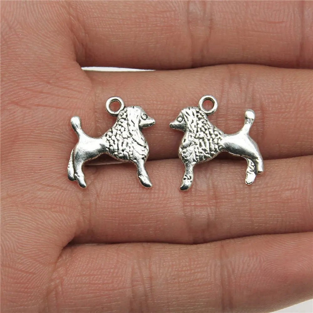 10pcs/lot 17x18mm Poodle Puppy Charms For Jewelry Making Antique Silver Color 0.67x0.71inch