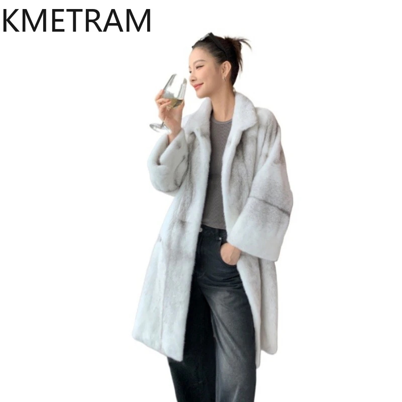 เสื้อแจ็คเก็ตขนมิงค์แท้ KMETRAM 100% สีเงิน รุ่นครอส สำหรับผู้หญิง เสื้อโค้ทขนสัตว์แท้ ความยาวปานกลาง หรูหรา สำหรับฤดูหนาว ปี 2025 เสื้อผ้าผู้หญิง ชูบา เจนสกายа