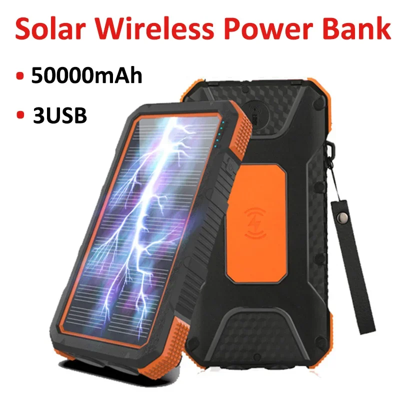 

Solar Power Bank Wireless Portable 50000mAh Charger High Capacity 2LED External Battery Pack for Outdoor iphone Xiaomi Huawei