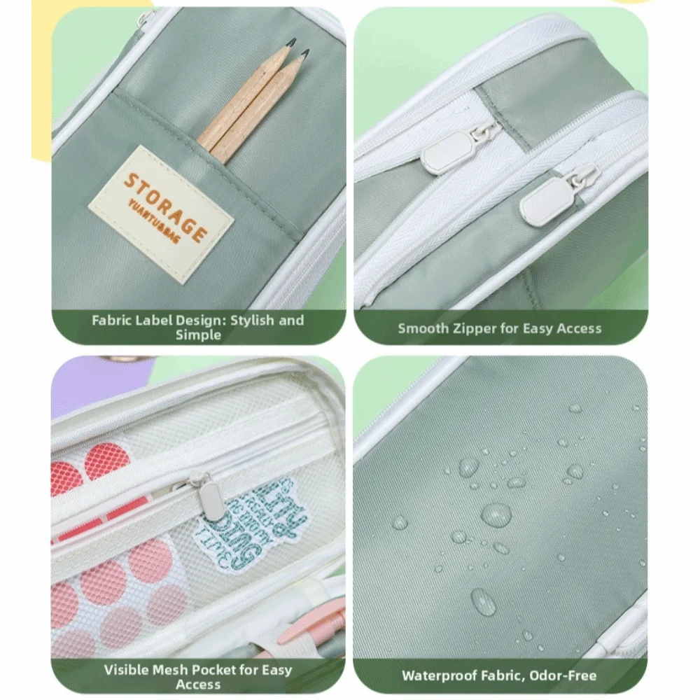 New Oxford Fabric Pencil Cases Large Capacity Zip Closure Pen Organizer Box Foldable Multi-layer Pencil Pouch School Supplies