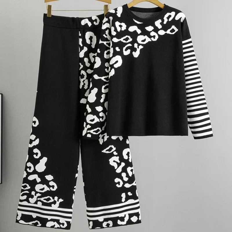 

Осень-зима Повседневные вязаные комплекты из 2 предметов Женские трикотажные изделия с круглым вырезом и длинными рукавами Свитер Топы Костюмы Повседневная пригородная одежда с высокой талией