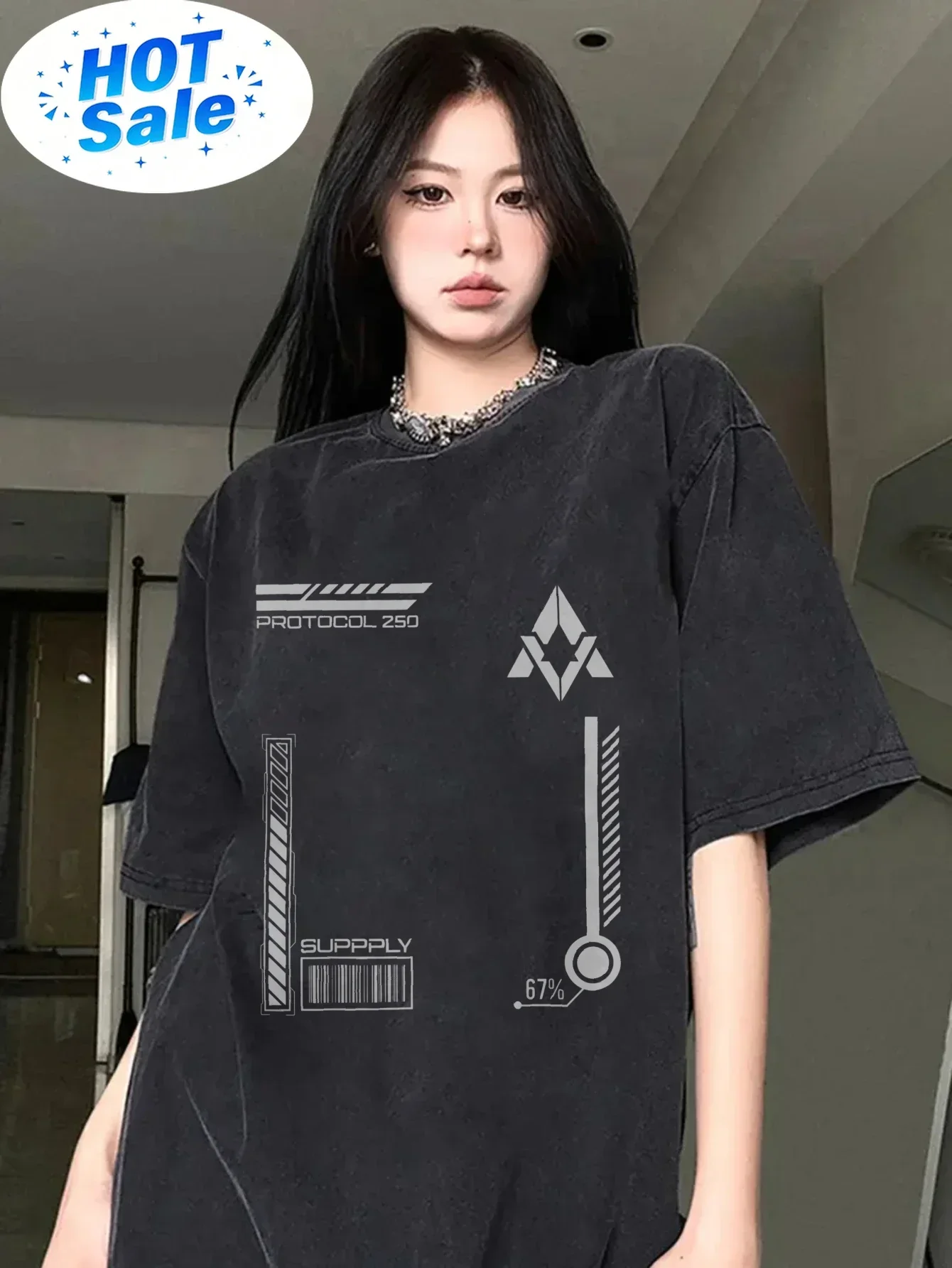 Men'S And Women'S Techwear T-Shirts with a Futuristic Design, Featuring Washed Fabric, Perfect for Summer New Arrival from bLACK