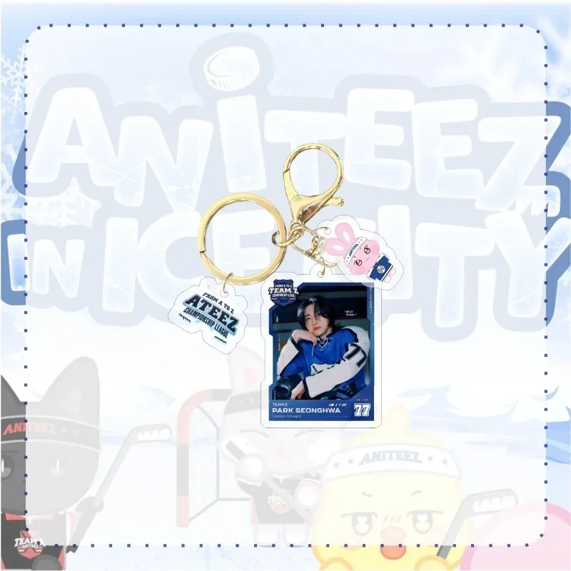 3pcs ATEEZ Cartoon Portrait Keychain New Yeosang Hongjoong Photo Acrylic Keychain Fashion Bag Pendant Jewelry Star Surrounding