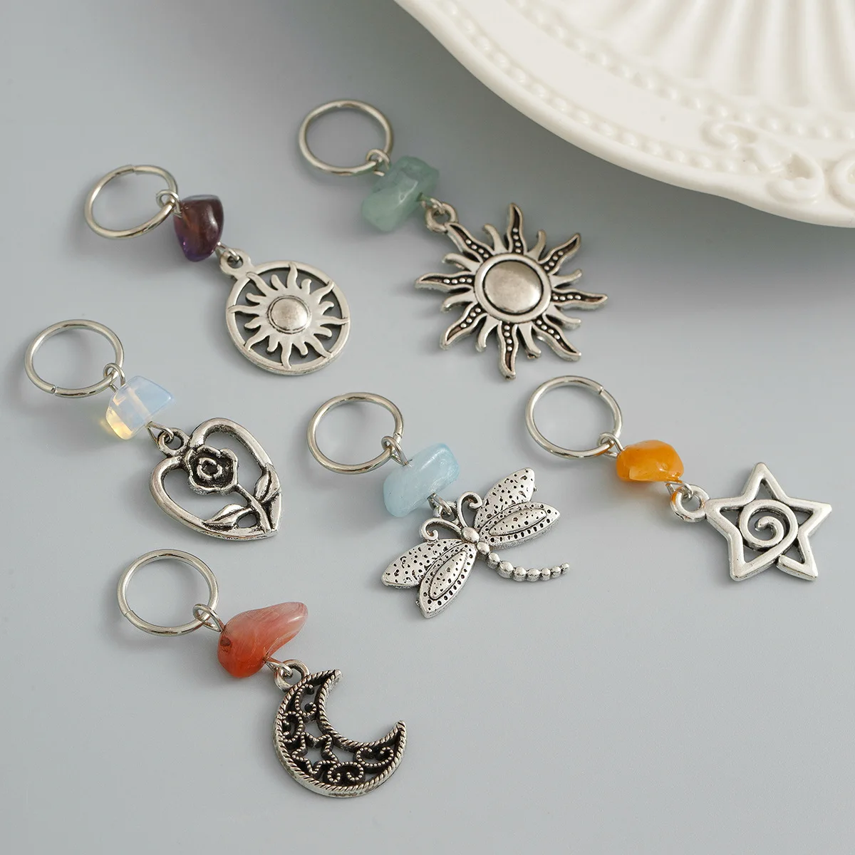 6개입 실버 합금 가발 드레드락 브레이딩 헤어 링 세트 - 여름 힙합 스타일 새로운 헤어 액세서리