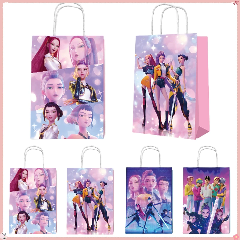

12pcs KPop Demon Hunters Theme Party Paper Bag Cartoon Girls Birthday Party Decoration Candy Biscuit Gift Packaging Bag Supplies