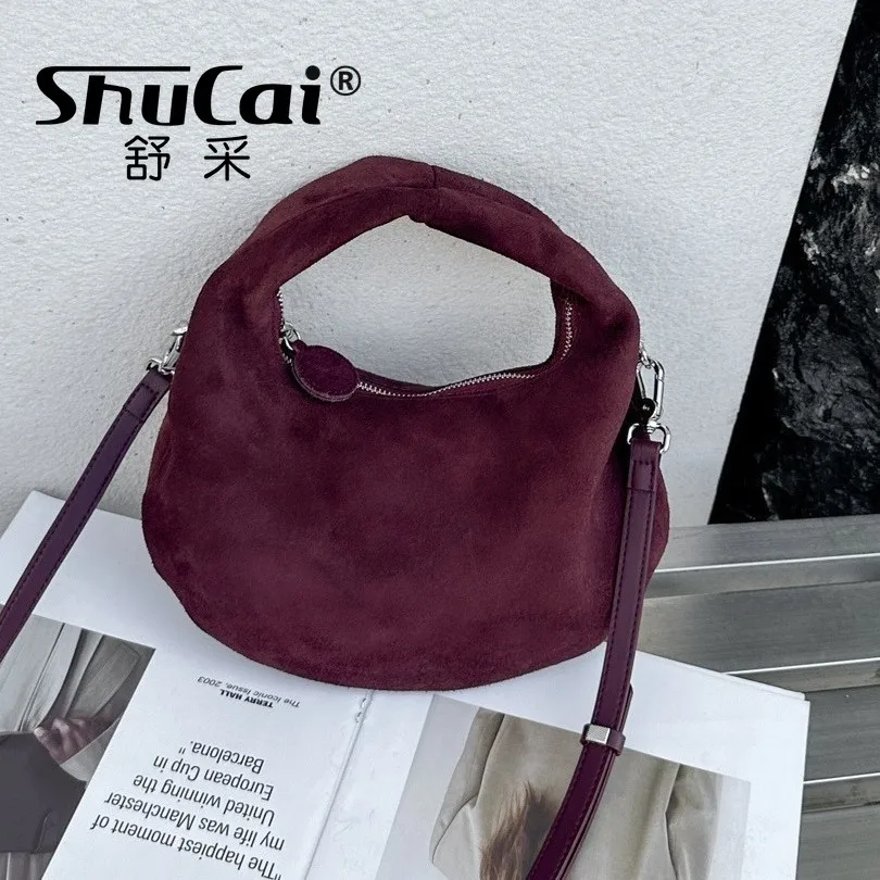 حقيبة يد نسائية فاخرة من جلد الغزال من الدرجة الأصلية حقيبة كتف كروس للسيدات حقيبة هلال نسائية من جلد البقر