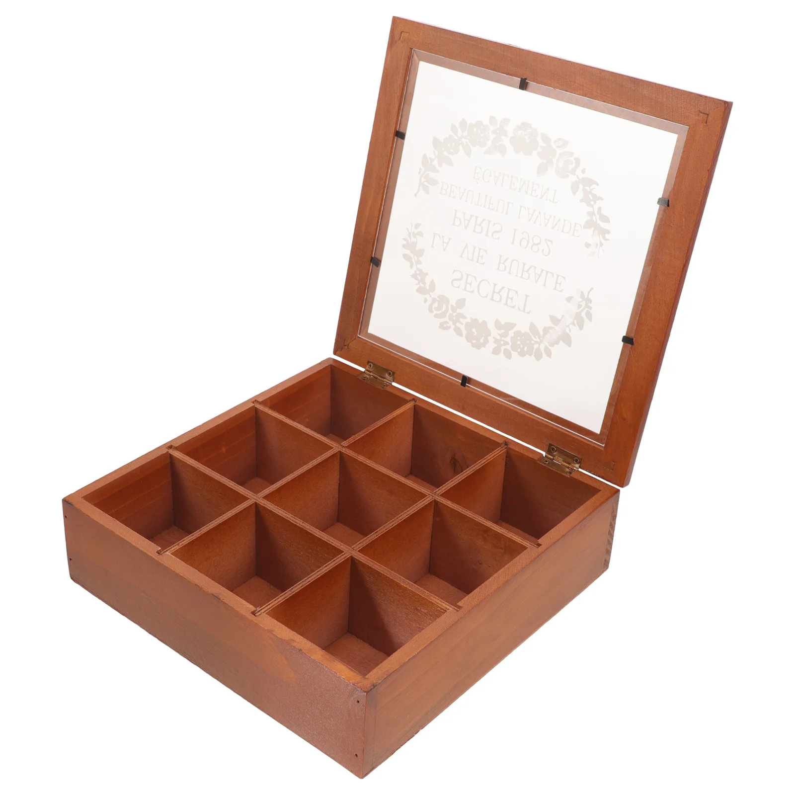 

Wooden Storage Box 9-Slots Vintage Decorative Organizer Bedroom Desk Makeup Jewelry Cosmetics Holder Acrylic Cover