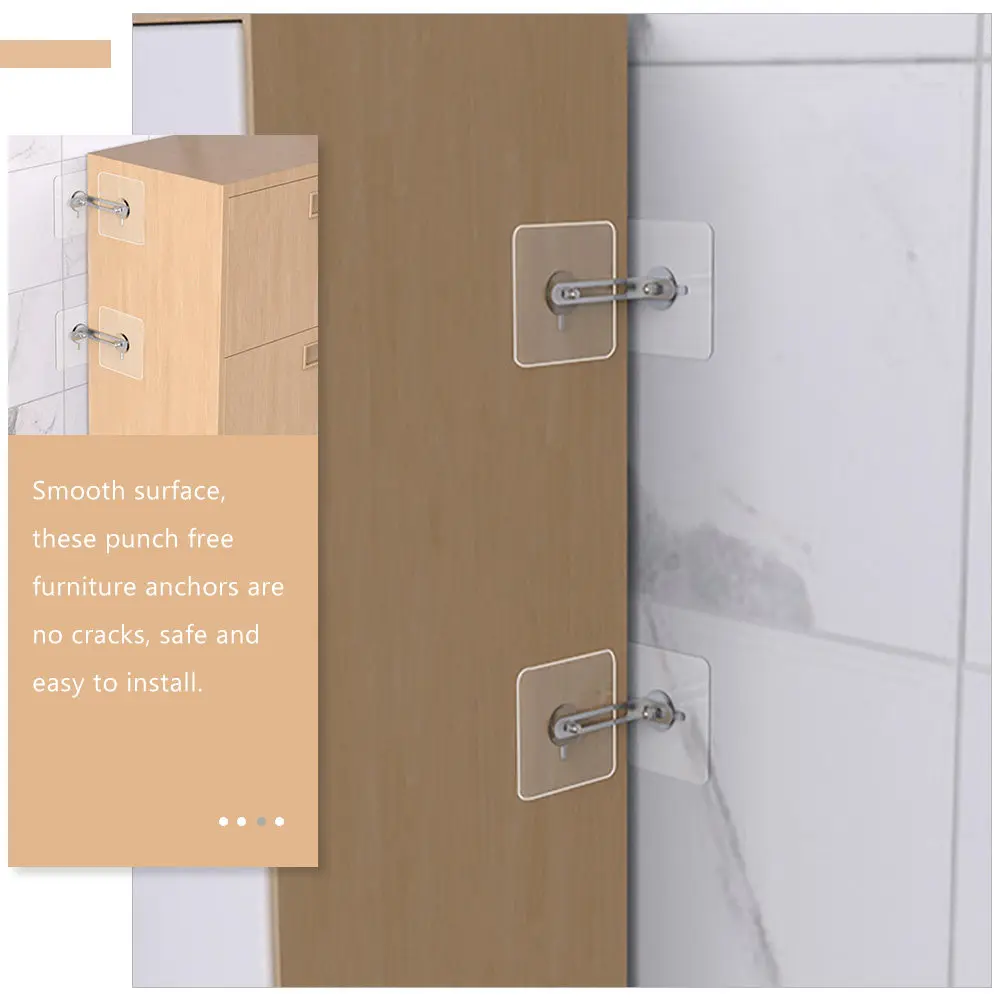 4Pcs Adhesive Furniture Anchors No Drill Anti Tip Wall Anchors Stainless Steel Acrylic for Dresser Bookcase Cabinet Proof