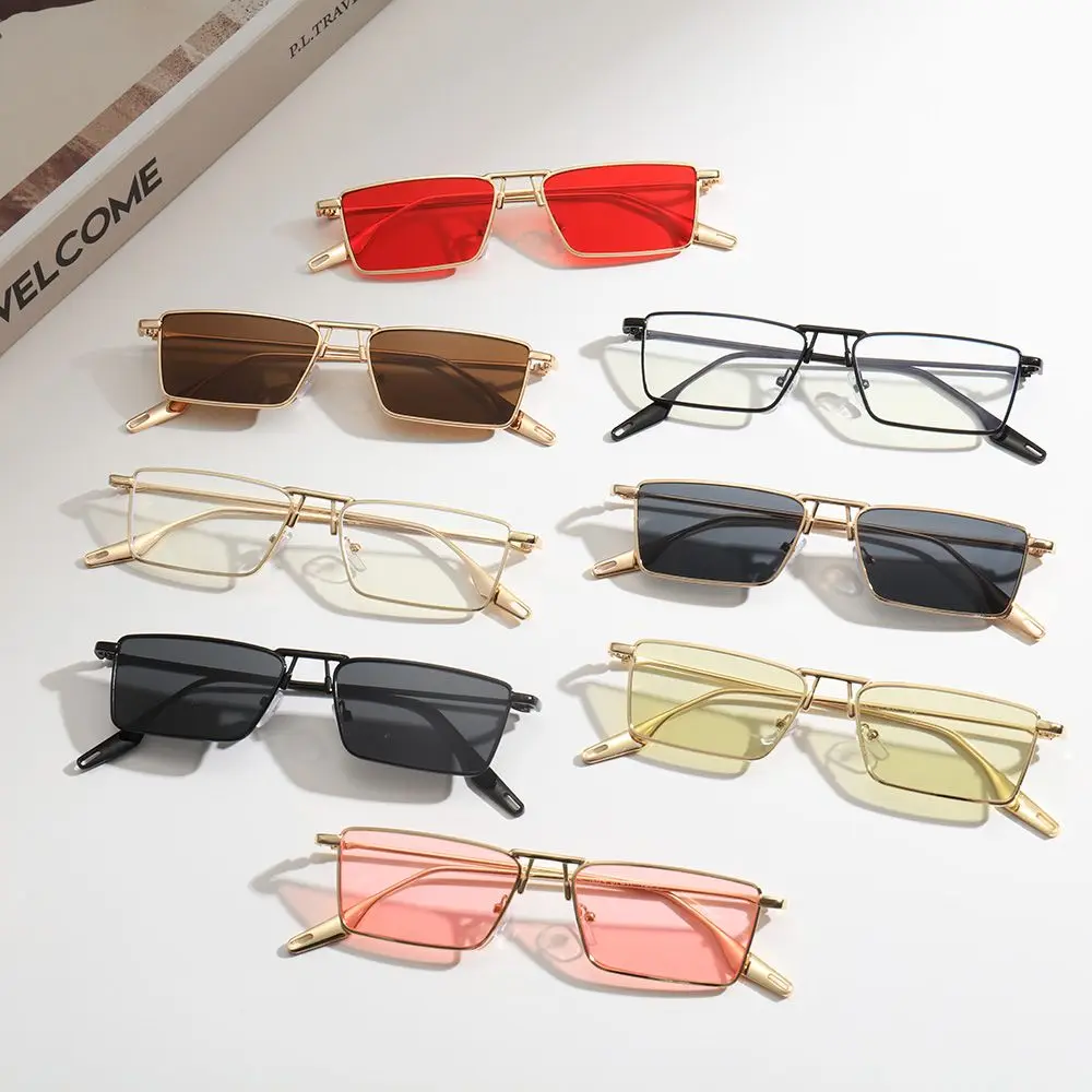 

2024 Korean Fashion Narrow Rectangular Metal Sunglasses Retro Hip-hop Women Men Sun Glasses UV Protection Shades Sunglasses