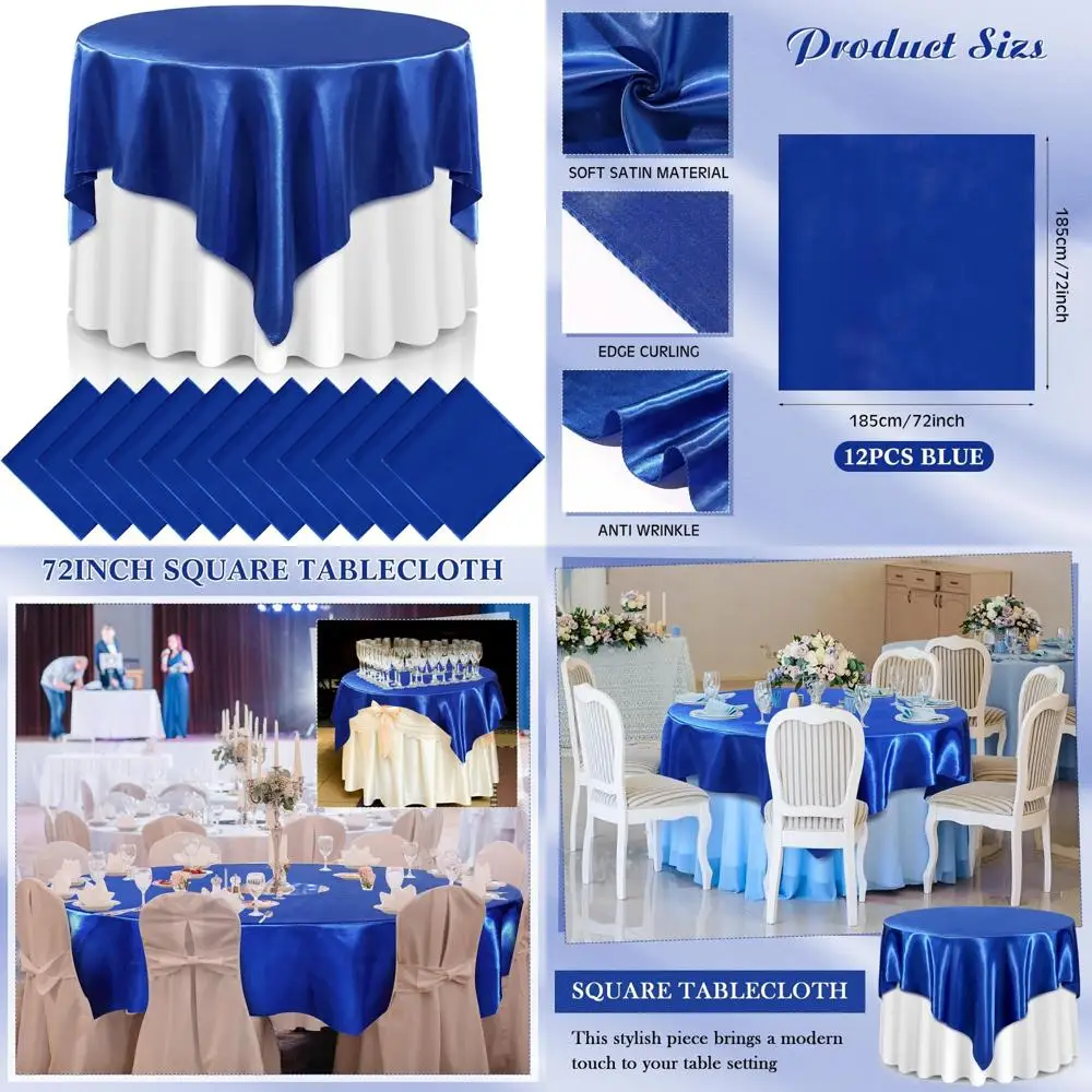 

72-дюймовые атласные квадратные скатерти, набор из 12 штук, гладкая ткань для обеденных украшений и накладок на крышку стола