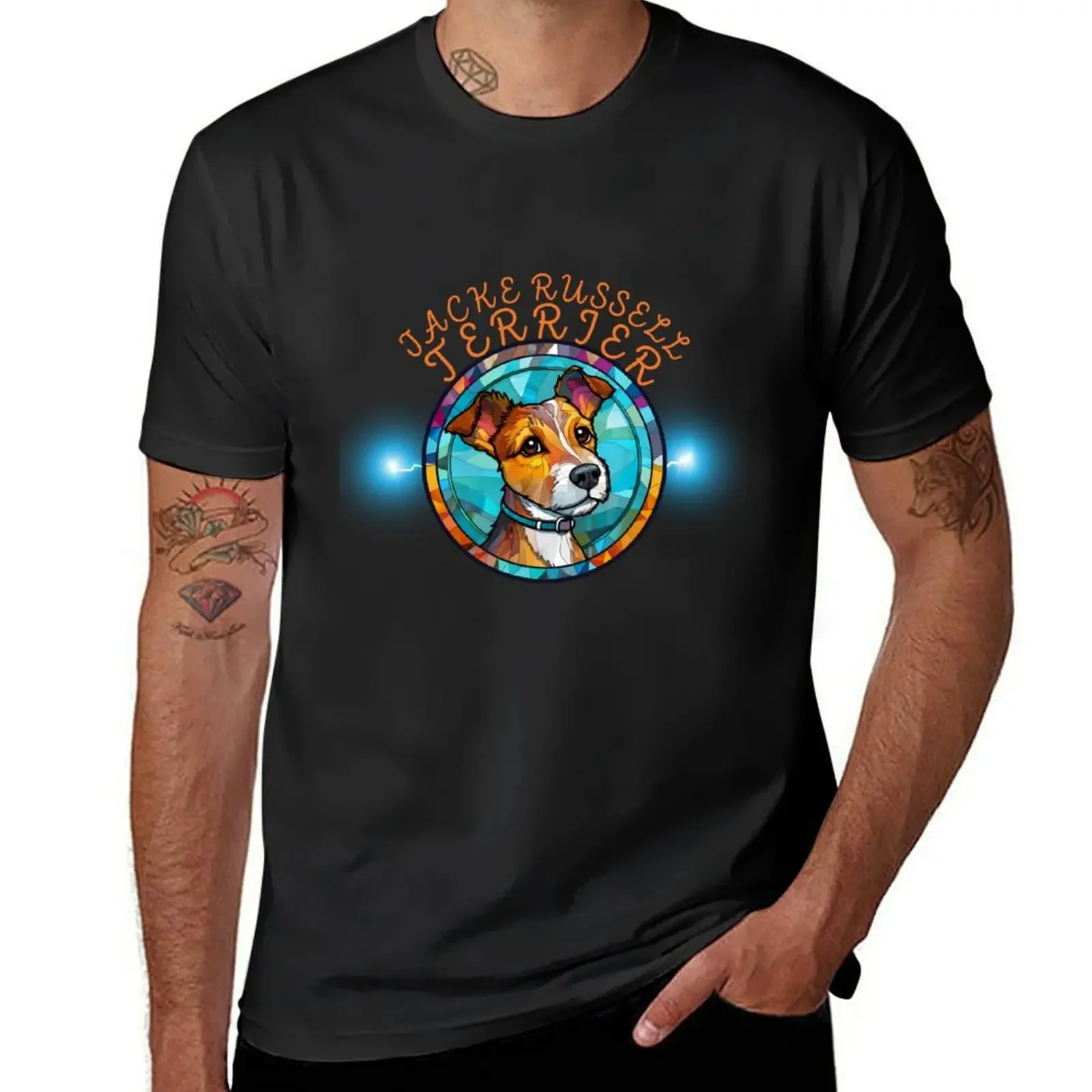 

JACK RUSSELL TERRIER - Stained Glass Design 3 T-shirt boys whites quick drying mens cotton t shirts