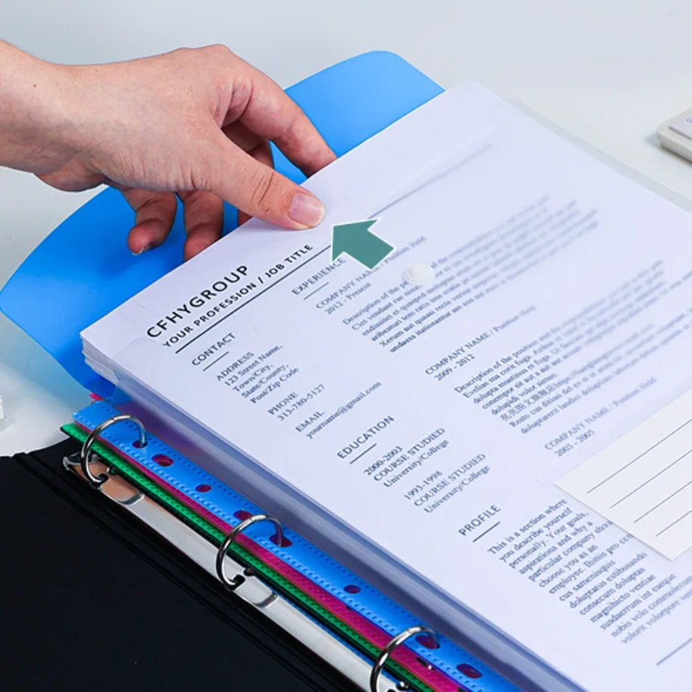 

6 pcs New PP Binder Folders Clear A4 Punched Pockets Large Capacity Envelopes Label Loose-Leaf School Files