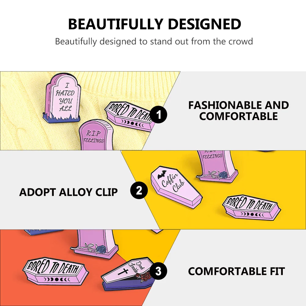 

5pcs Alloy Brooches Durable Coffin Pins Elegant Simple Breastpin Cartoon Badge Party Accessories Women Pink Dress