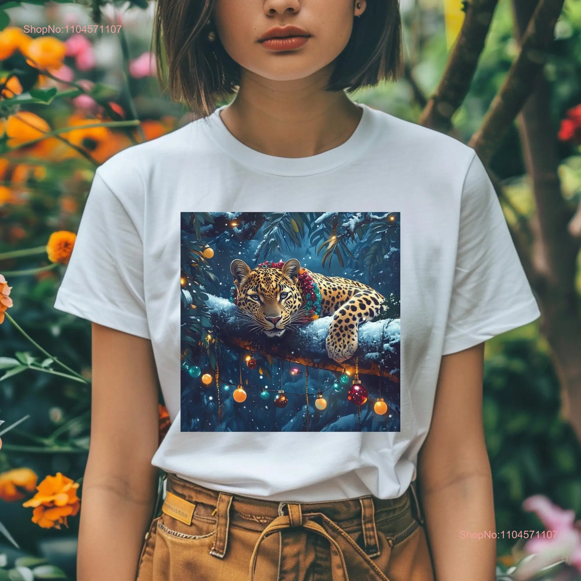 تي شيرت صالة عطلة الفهد لعيد الميلاد، أفكار فنية على شكل حيوان الفهد وأكمام طويلة أو قصيرة