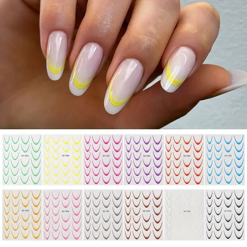 

12pcs 5D French Gradient Line Nail Art Stickers Cute Embossed Relief Self Adhesive Nails Sticker DIY Manicure Decorations Decals