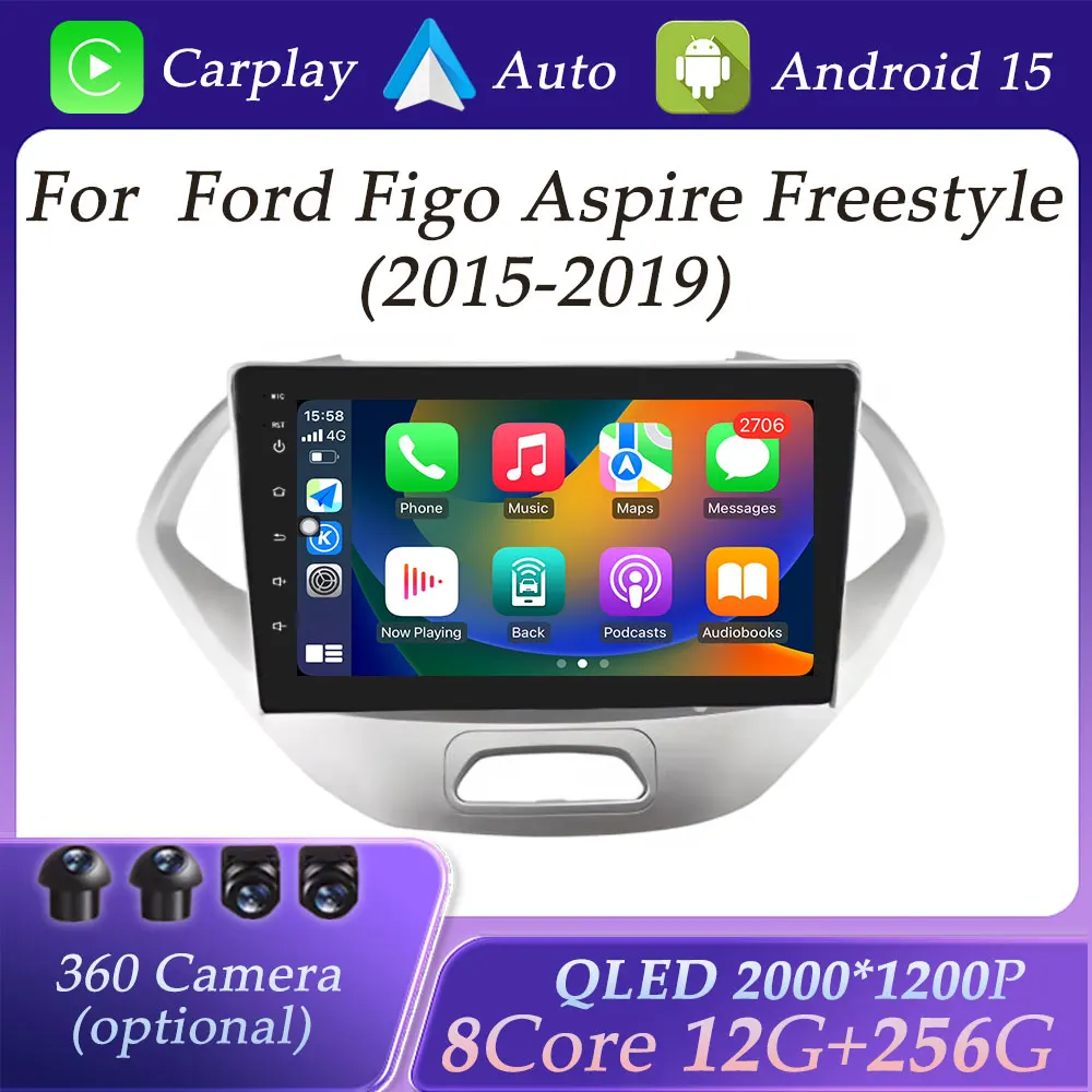 For Ford Figo Aspire Freestyle 2015 - 2019 Car Radio Multimedia Player GPS Navi DSP Stereo Carplay QLED Screen Split Screen WIFI