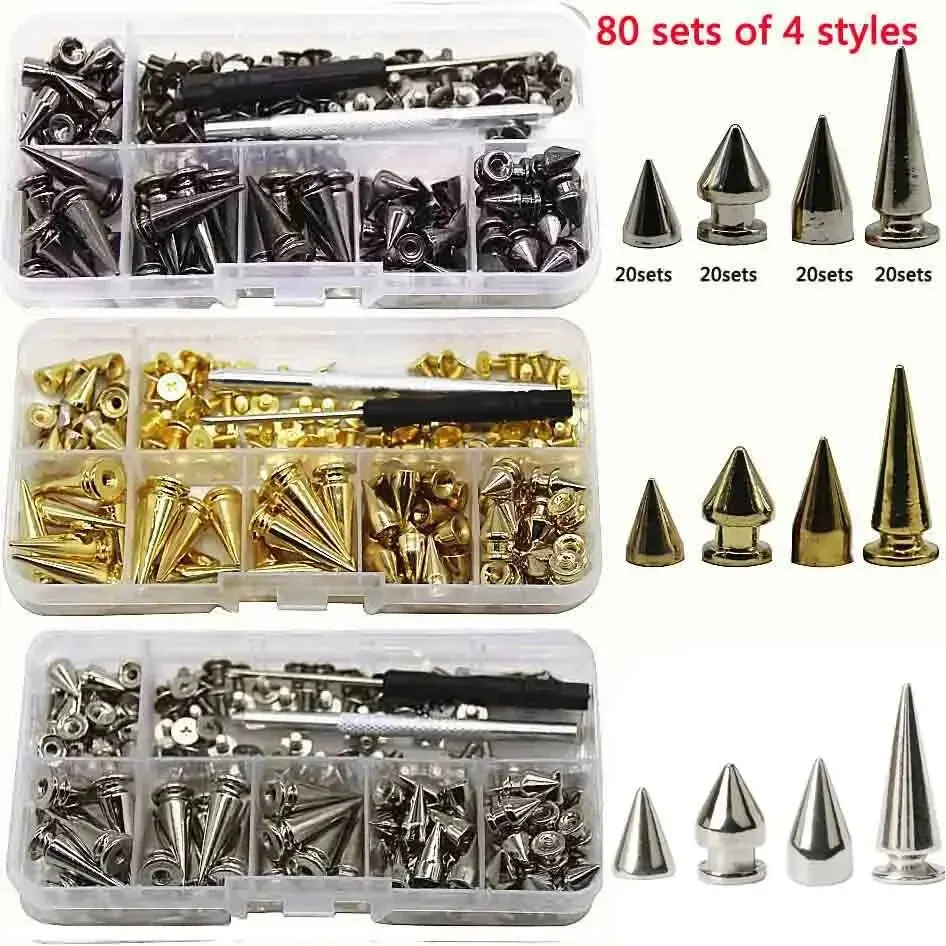 180/80 set rivetto Punk vite borchie posteriori e Kit di punte con strumenti cono proiettile artigianale in pelle fai da te per bracciale collare