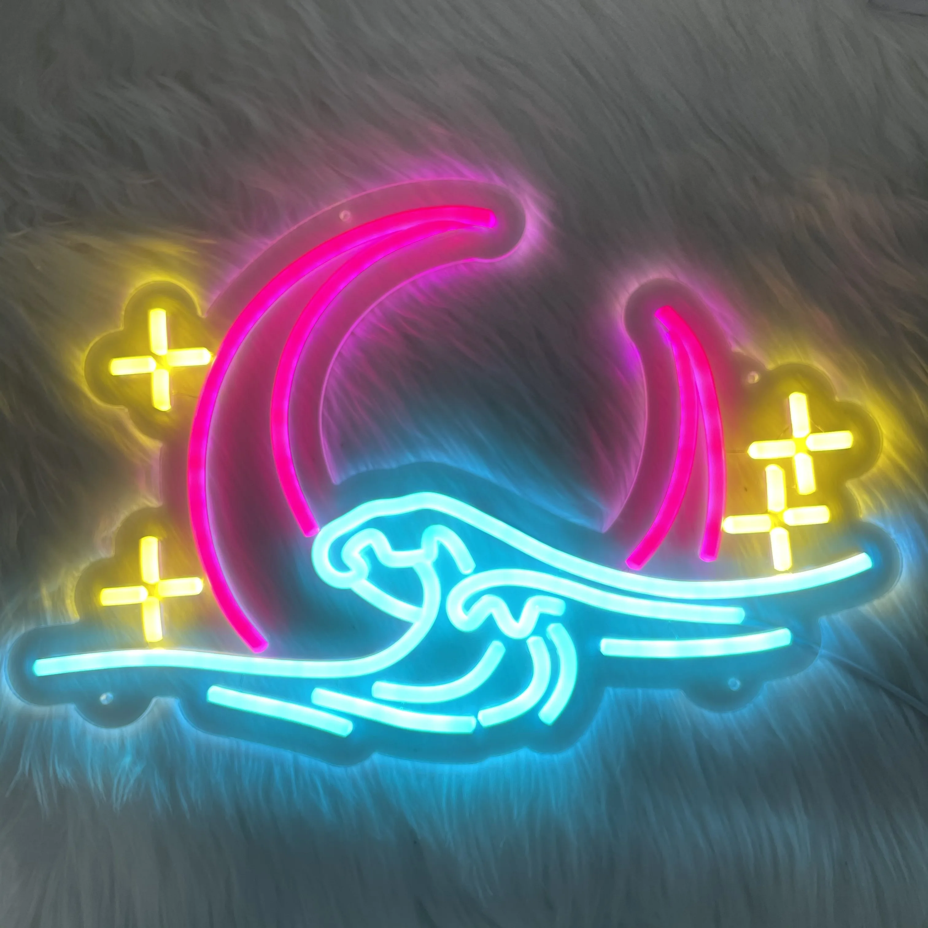 Wave Moon Neon Sign Custom Wave Ocean Neon Signs Art Led light Wall Decor Gaming Room Bar Bedroom Wedding Atmosphere Art Neon