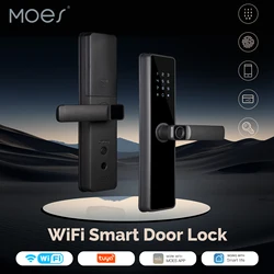 WiFi Smart Door Lock Indoor Password Fingerprint Remote Unlock Keycard Antihijack Tamper Alarm Battery Powered Temporary Charge