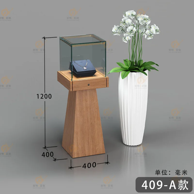 Jewelry Display Cabinet Jewelry Jade Solid Wood Display Cabinet Transparent Glass Log Color Commercial Counter Jewelry Display C
