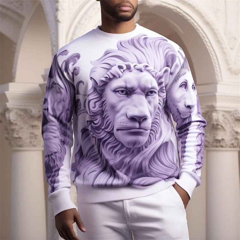 3d Lion Graphic Men Sweatshirt Digital Printing Trend Personality Long Sleeve Pullover Top Hot Popular 2025 Spring Men's Hoodie