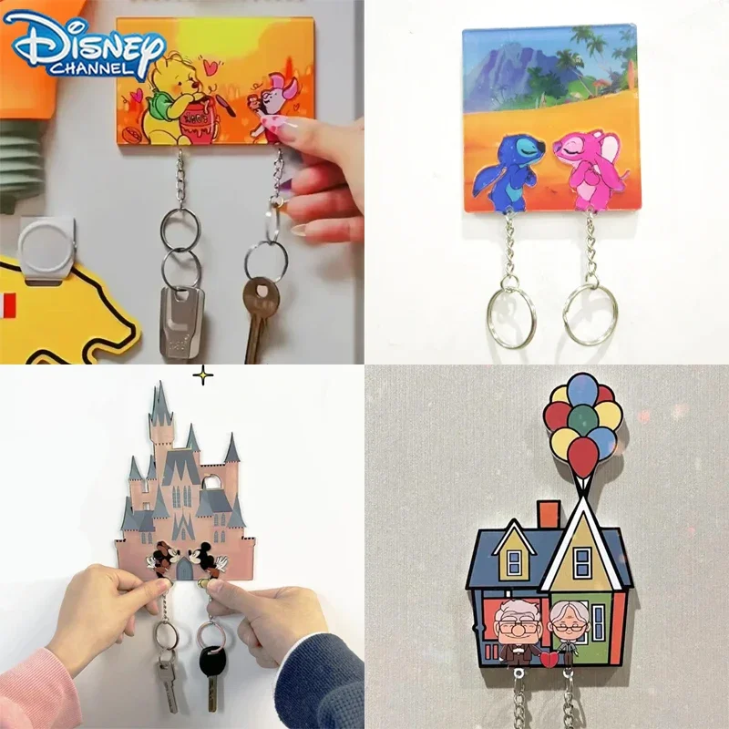 

Disney Stitch Cartoon Keychain Holder Cute Acrylic House Entry Door Decorate Mickey Mouse Key Pendant Key Loss Prevention Hanger
