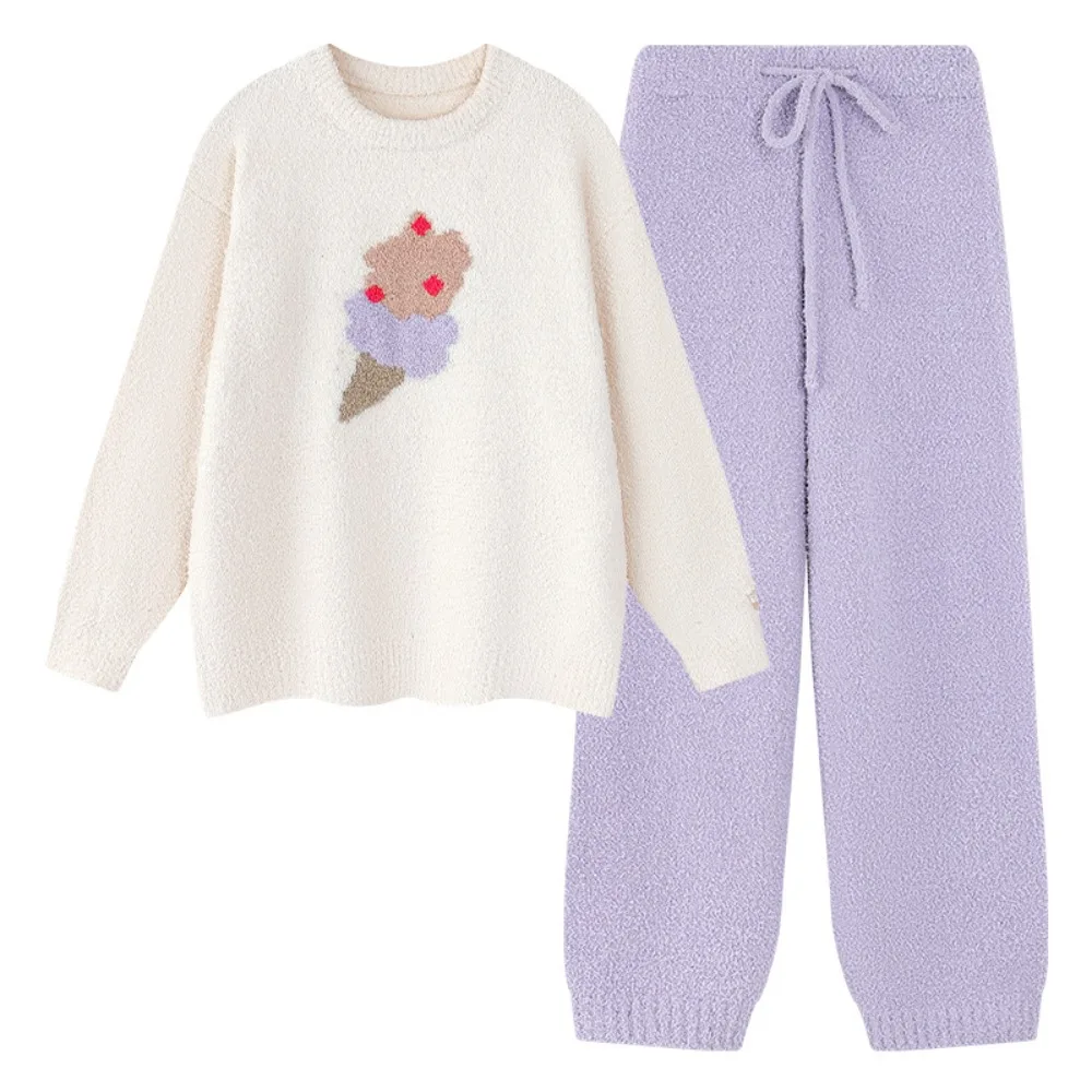

Ins Horse Fleece Pajamas Set Duck Rabbit Long Sleeve Cartoon Pajamas Suit Kawaii Loose Thicken Warm Sleepwear Girl