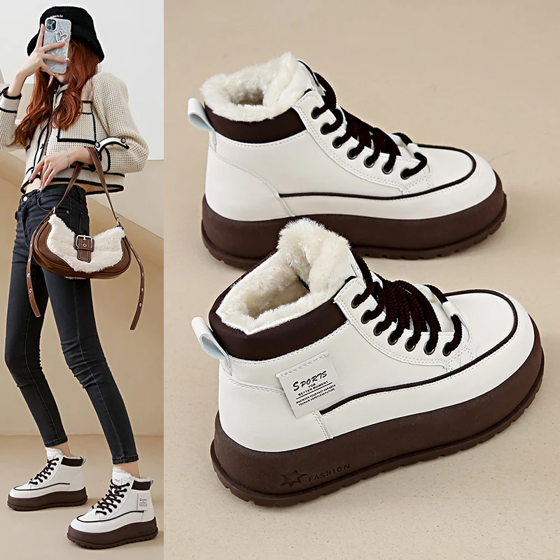 

Winter cotton shoes, high-top fleece-lined casual sports shoes for women, snow boots, fashionable and versatile, KT2811