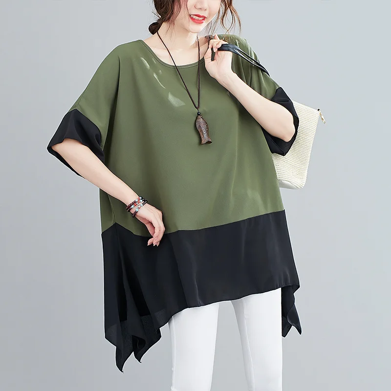 Oversized Chiffon Irregular Patchwork Casual Summer T Shirt Women Large Size Loose T-Shirt Korean Ladies Womens TShirt Tops 2022