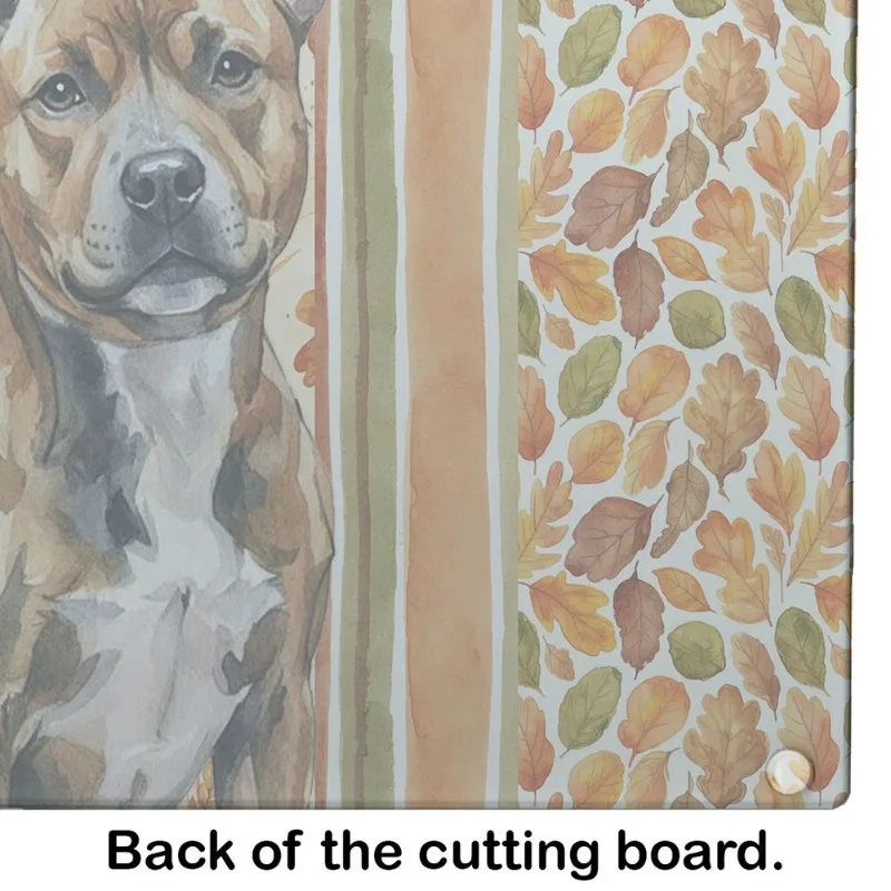 

Бриндл Стаффордширский бультерьер, осенняя стеклянная разделочная доска, декоративная кухонная доска из закаленного стекла для резки или сервировки