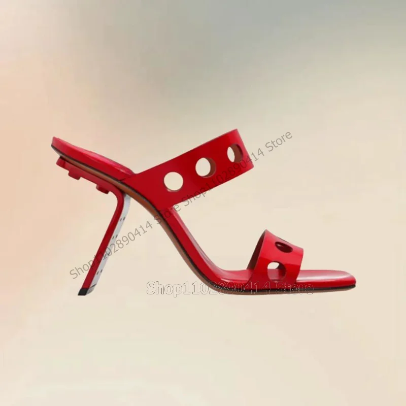 

Red Hollow Design Open Toe Strange Style Heels Slippers Slip On Women Shoes Novel Fashion Party Banquet 2026 Zapatos Para Mujere