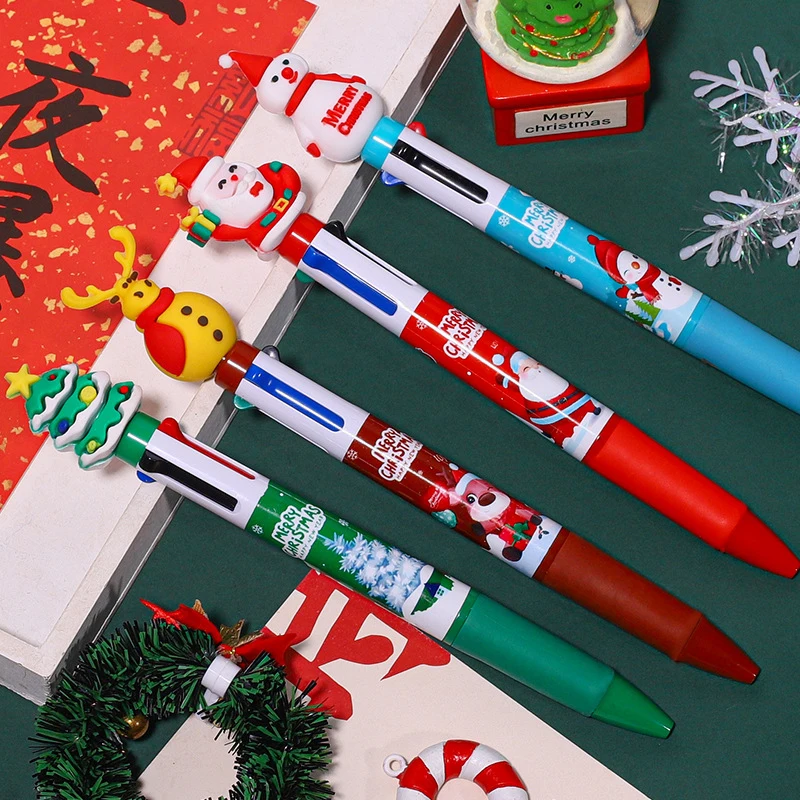 Cartoon Christmas Santa Claus Snowman Multicolor Ball Pen Ballpoint Pen Colorful Refill Multifunction 4 Colors In One Stationery