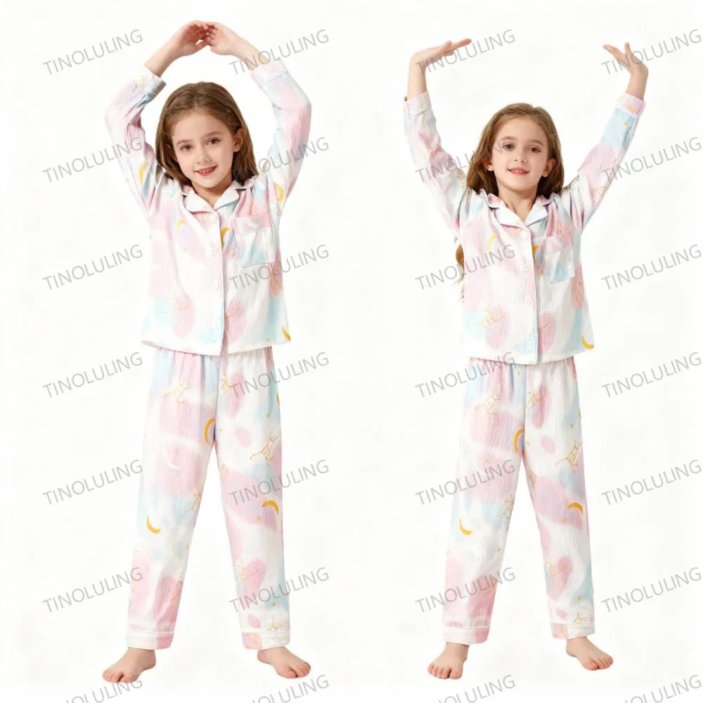 2pcs Princess Bow Print Pyjama Spring Autumn Kids Pajamas Boys Girls Long Sleeve Top & Pants Set Cartoon Comfy Casual Loungewear view 4