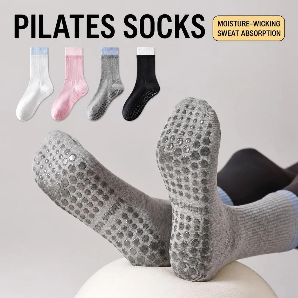 Cotton Pilates Socks for Women Breathable High-elastic Yoga Socks Silicone Sole Sweat-absorbent Floor Socks for Yoga Dance