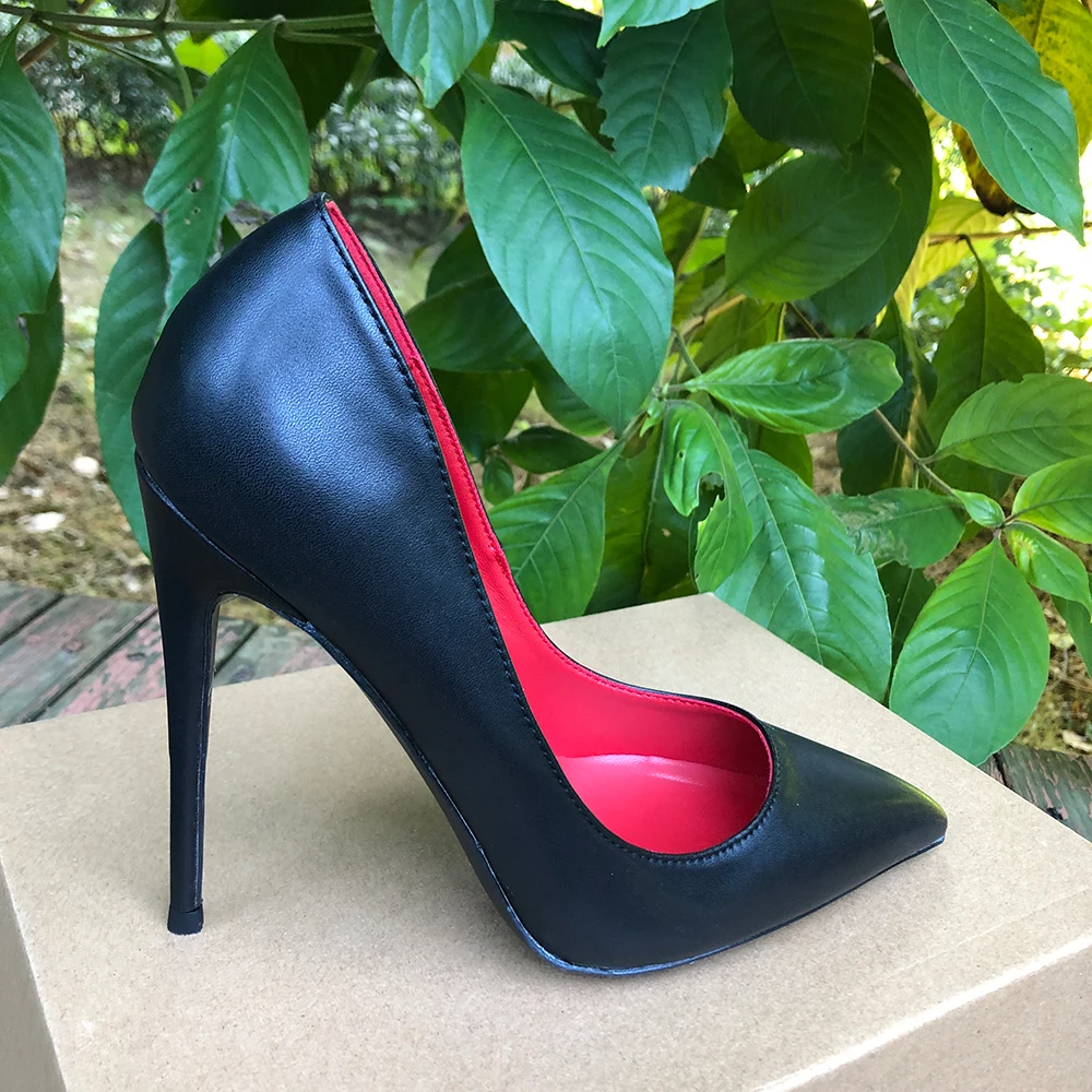 Tikicup Chic Matte Black Inside Red Women Pointy Toe High Heels Shoes Elegant Sexy Stiletto Pumps for Wedding Party Customizd