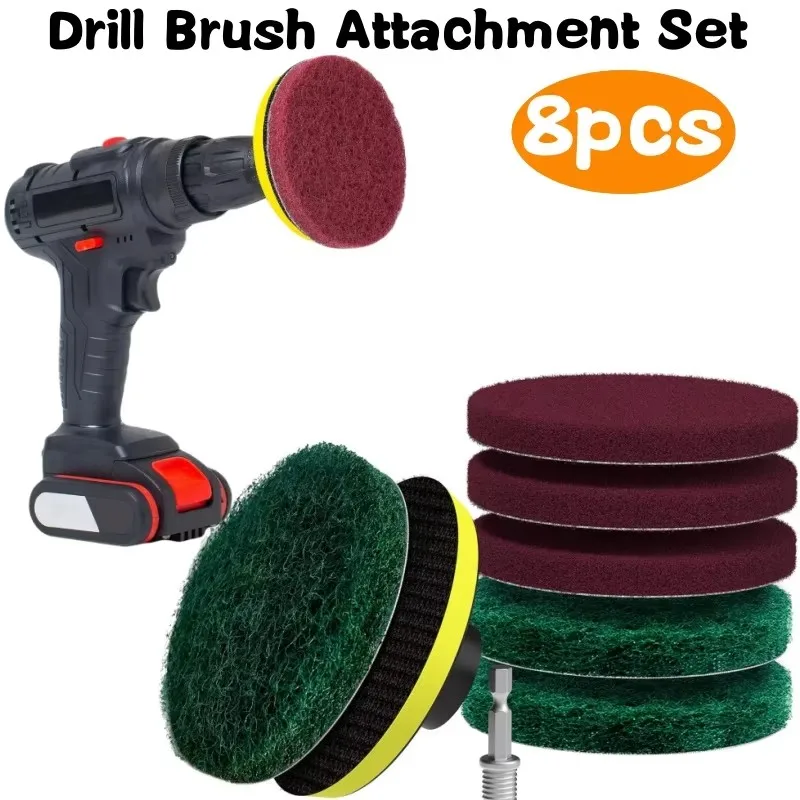 

8Pcs Drill Brush Attachment Set,Power Scrubber Brush,Scrub Pads,4 Inch Cleaning Brush Kit for Floor,Tub,Shower,Grout,Tile,Corner