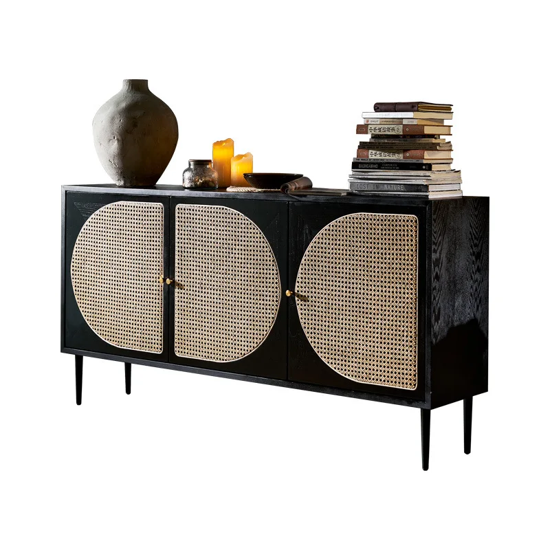 

Nordic solid wood rattan dining side cabinet small apartment living room kitchen cabinet tea locker modern foyer entrance cabine