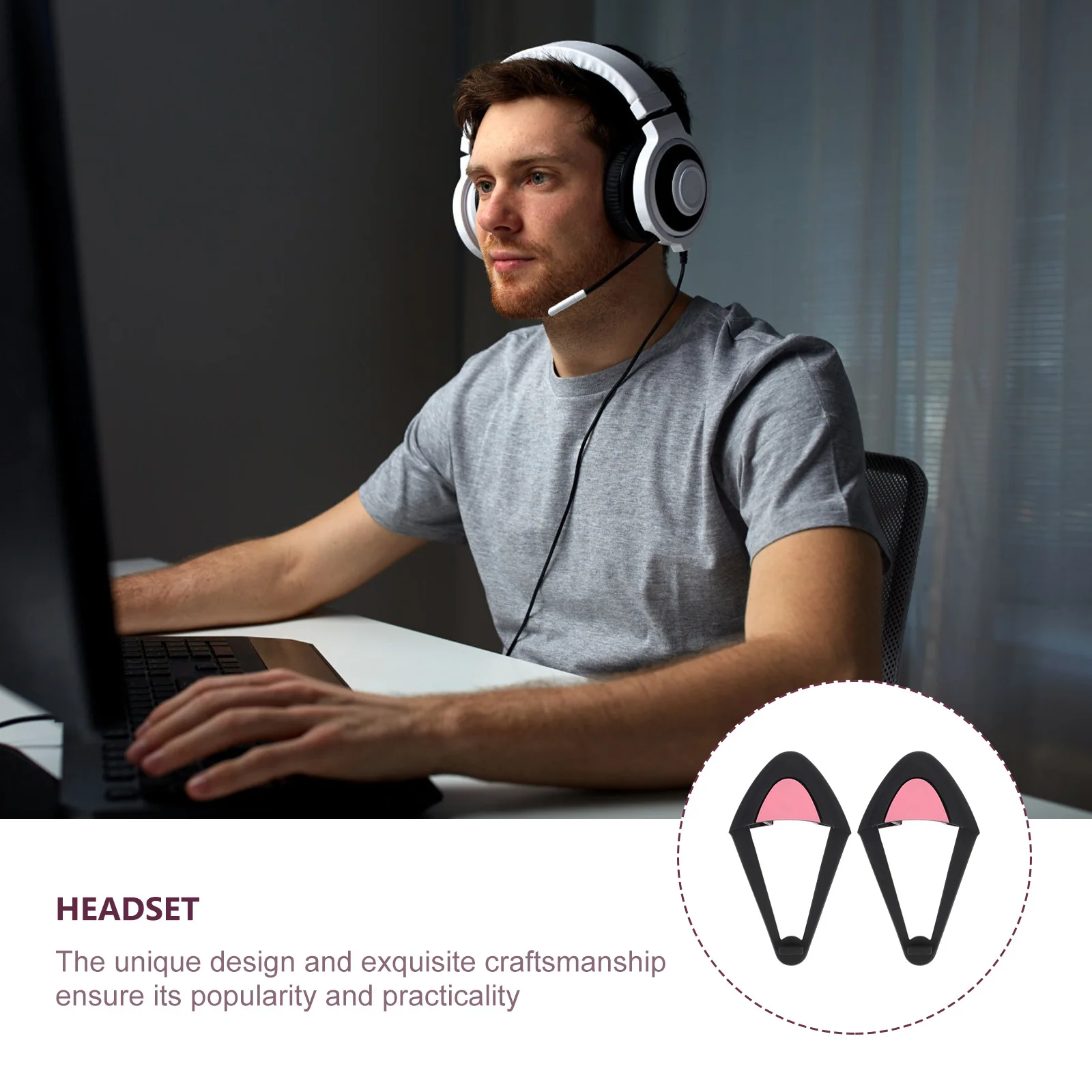 

1Pair Cat Ear Design Headphone Decorations Unique Shape Exquisite Craftsmanship Durable Flexible Silicone Decors