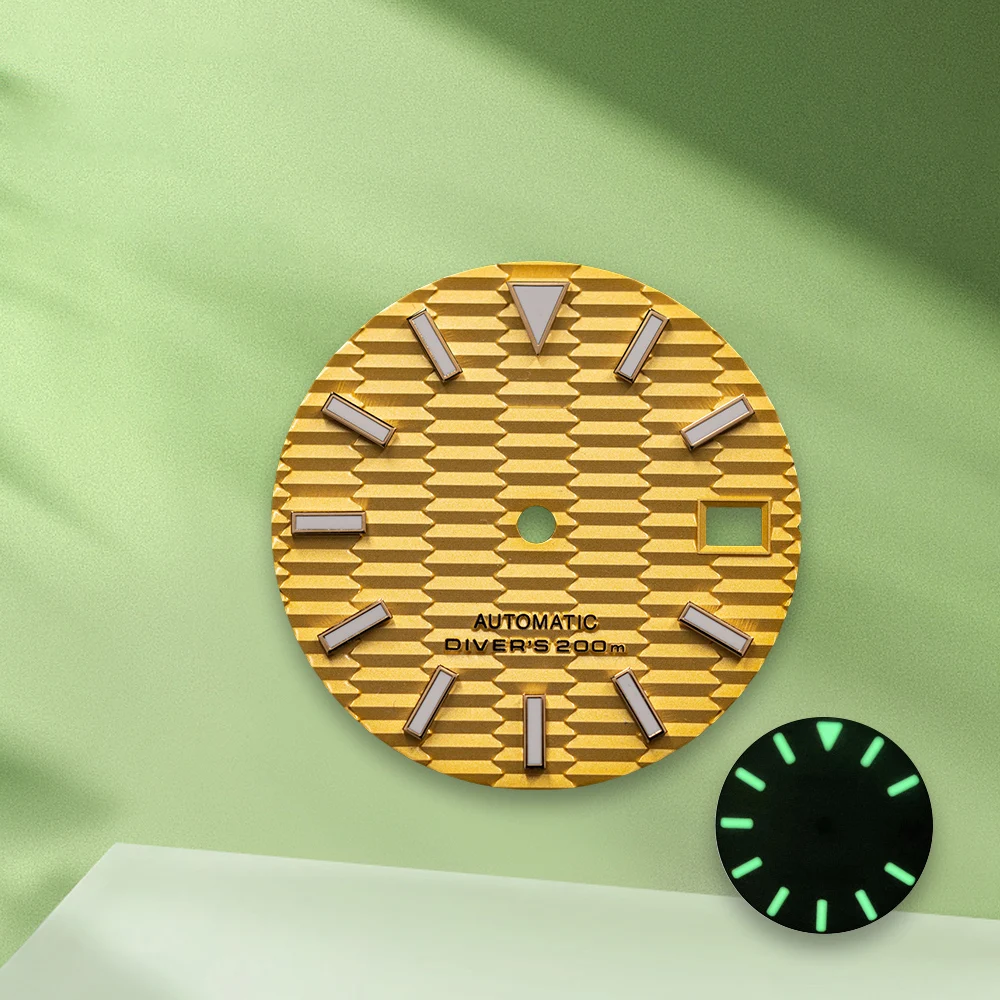 28.5mm S Logo SKX007 Slope white Dial No Hands Fit NH35/NH36 Japan Movement Green Luminous Watch Modification Accessories